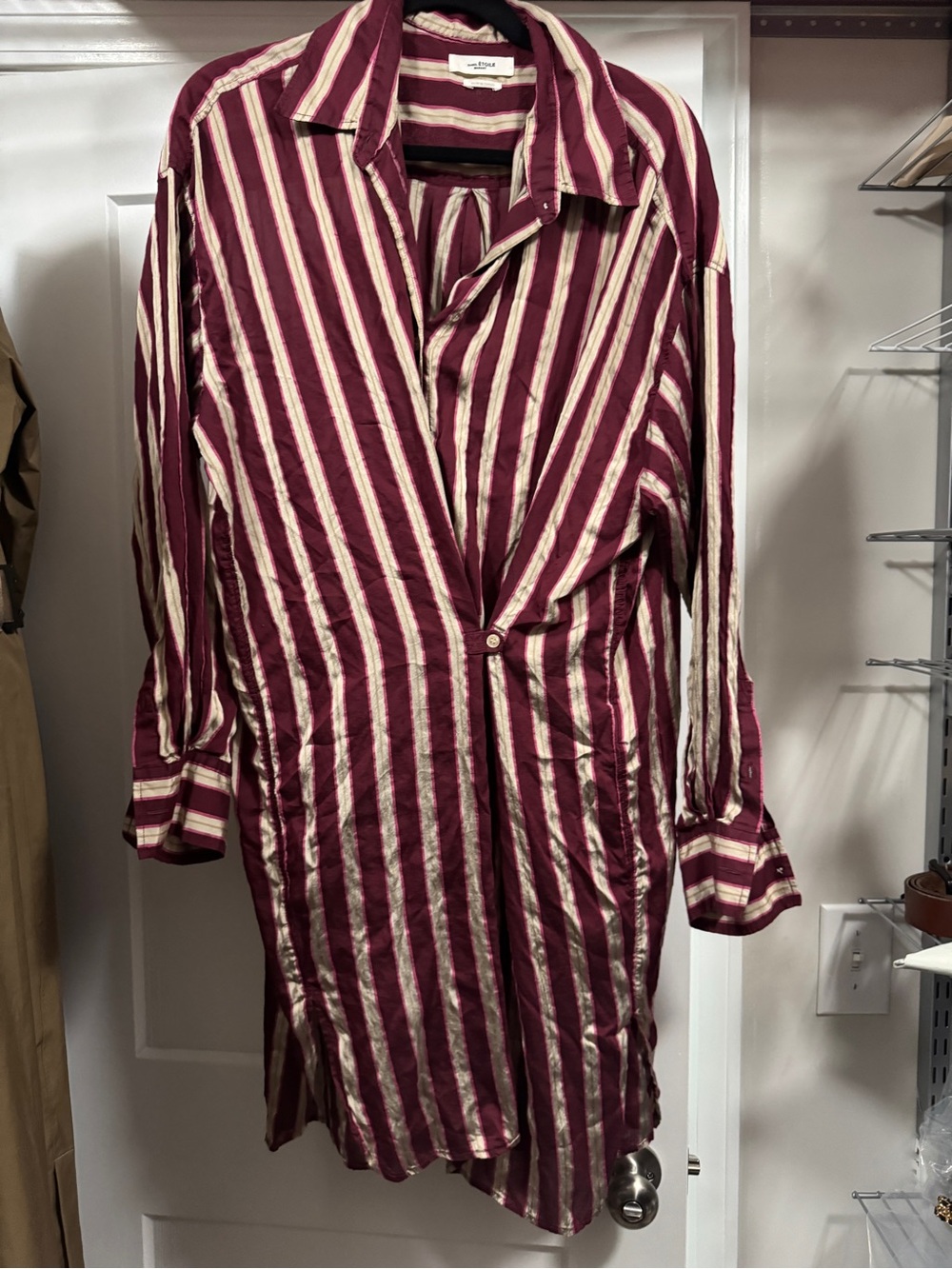 Isabel Marant Burgundy and Cream Striped Button-Down Tunic